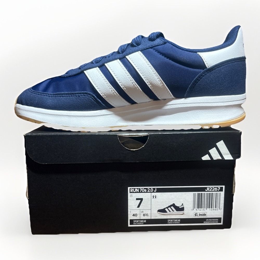 NEW Adidas Youth Run 70s‎ 2.0 J Navy/White Sneakers - US Size 7 - NIB